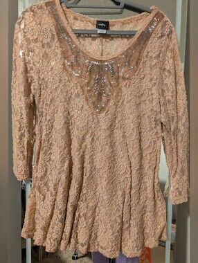 Daytrip Peach Lace Tunic with Sequin Yoke